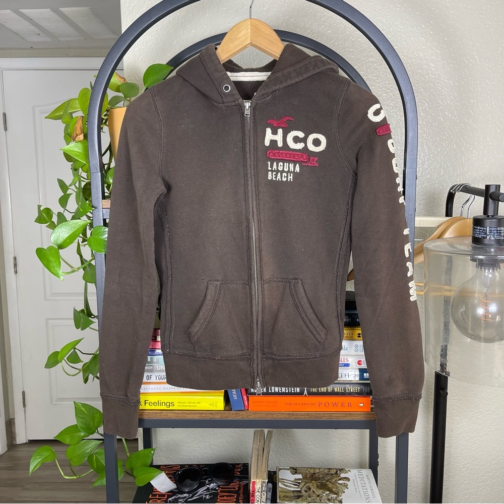 Vintage y2k Hollister California Hoodie Brown  Full Zip Size Juniors M Nostalgic